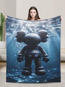 Kawss Kawaii Kaw Blanket Luxury Anime Flannel Blanket - Ultra Soft Cartoon Print, The Perfect Gift For Any Occasion, Christmas, Birthday, For Home, Camping & Travel Use - 黑色 - 查看 2