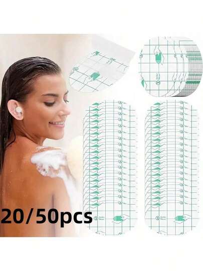 20/50/100片装 超隐形！PU膜防水耳贴，适用于游泳/沐浴/浮潜及其他水上运动，防水渗入耳部保护器，透明耳塞