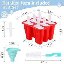 Molds,Silicone Ice  Molds, Sicle Mold Reusable Easy Release Ice  Maker,Homemade Sicle Mould With Silicone Funnel And Cleaning Brush (Red, 6 Cavities) - Red6Cavities - 查看 6