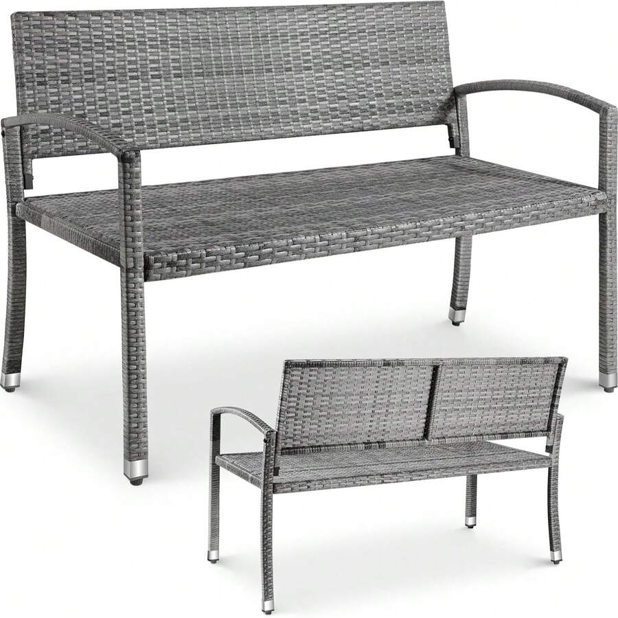 Outdoor Bench Rattan Garden Park Bench Loveseat For Patio,Yard,Front Porch,320kg Capacity,Weatherproof