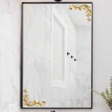 1pc European Style Golden Floral Pattern Mirror Decorative Self-Adhesive Glass Sticker For Bathroom Mirror Decor - 1PC - View 2