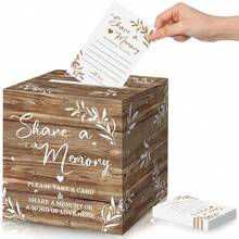 1 Peça Caixa de Cartões, Caixa de Compartilhamento de Memórias para Funerais Criativos de Convidados, Formatura, Casamentos, Presentes de Noiva, Aniversários, Aniversários, Aposentadoria (Cor da Madeira) Inclui 50 Cartões - Cor dos veios da madeira - Visão 8