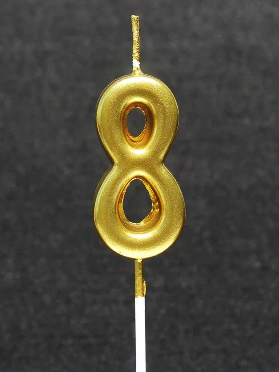 1pc Gold Colored Number 0-9 Birthday Anniversary Party Cake Decor Candle, Cake Wish Candle Cake Decor Insert Candle - 8 YEARS - View 1