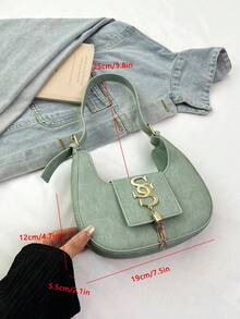 2024冬季新款韩版新月形休闲单肩包，时尚链条简约斜挎包，女士款 - 薄荷綠 - 查看 7