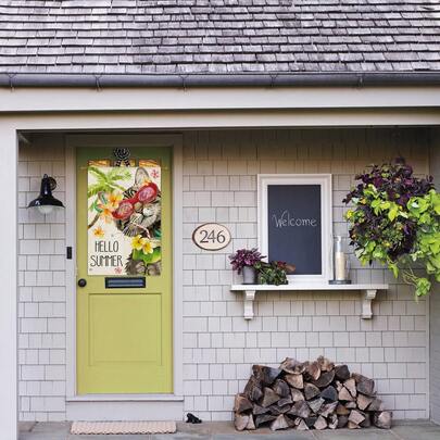 你好，夏天！花卉猫咪花园旗，28英寸 x 40英寸双面户外装饰旗，派对和节日装饰，粗麻布