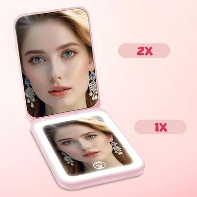 500mAh USB Rechargeable Portable LED Makeup Mirror, Foldable Vanity Mirror With 3 Lighting Modes (White, Natural, Warm) And Adjustable Brightness, Ideal For Dressing Table, Dorm, Travel, Perfect Gift For Family And Friends