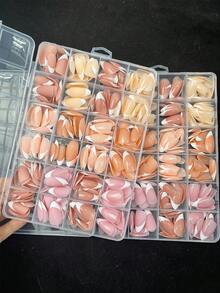 360 Stücke/Box gemischte Farben kurze mandelförmige französische Aufklebe-Nägel, glänzende & matte Oberfläche, künstliche Nägel, handgemachte Aufklebe-Nägel, natürliche nude rosa tragbare DIY Kunstnägel - Verschiedenfarbig - Übersicht 7