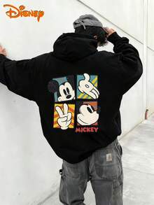 Disney Men's Casual Hoodie, Mickey Gesture Grid Print, Retro Pop Art Design, Oversized Fit, Ideal For  Style - màu đen - Xem 1