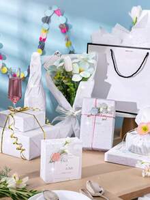 50张白色闪光礼品包装纸套装，礼品包装纸，节日手工装饰纸，DIY礼品包装用品，生日婚礼派对装饰，节日场合，母亲节花束包装，DIY手工礼品袋装饰，房间装饰，家居装饰，墙面装饰，卧室，厨房，盒子，新年和情人节花束 - 白色 - 查看 3