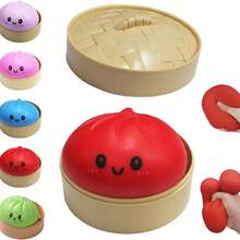 Colorful Bao Bun Dumpling Squishies Toy, Stress Balls Fidget Sensory Toys With Food Steamer, Soft Stretchy Slow Rising Squeeze Dough Ball, Stress Relief Hand Desk Toys For Kids Adults Office Classroom - 彩色 - 查看 7