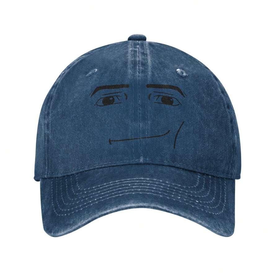 Anime Robot Robloxs Face Fashion Retro Washed Denim Hat - 藏蓝色 - 查看 1