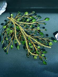 1pc Fashion Bridal Head Piece Green Rhinestone Women's Headwear Wedding Party Hair Accessory For Woman ﻿ - Multicolor - View 9