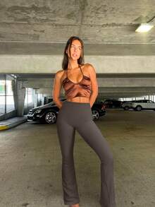 OQQ Women's 1 Piece Yoga Pants Ribbed Seamless Workout High Waist Bell Bottoms Flare Leggings - Màu nâu - Xem 2