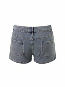 Women's Y2k Retro Denim Shorts With Pockets Stylish Solid Low Rise Mini Short Vintage Booty Micro Jean Shorts Summer Streetwear Clubwear - 深藍色 - 查看 7