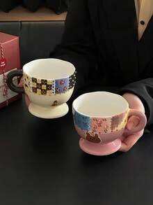 1个创意陶瓷马克杯，可爱精致的下午茶杯，时尚少女咖啡杯，高品质早餐牛奶果汁杯，釉下彩粥饮杯，办公水杯，情侣杯，礼品 - 彩色 - 查看 4