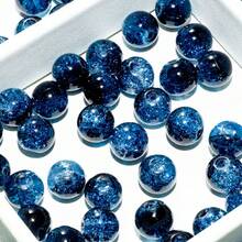 10mm Blue & Black Flower Glass Beads, 45pcs/String Jewelry Making Supplies - Blue-black - View 7