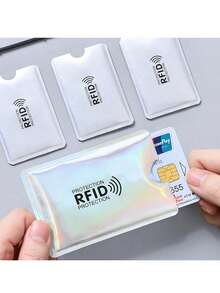 10/1 pieza Titular de tarjeta con bloqueo RFID, funda de tarjeta de identificación plateada, protección de aluminio de alta calidad con blindaje RFID, material de blindaje ligero y protector, fácil extracción de tarjetas. Adecuado para tarjetas de identificación, tarjetas bancarias, tarjetas de crédito, etc. - Multicolor - Ver 10