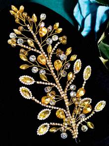 1pc Gold Rhinestone Bridal Hair Clip, Handmade Women's Headpiece Suitable For Weddings & Parties - Multicolor - View 10