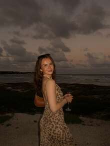 Đầm ôm sát in họa tiết da báo phong cách Y2K, đầm hai dây gợi cảm mùa hè, thích hợp cho mùa xuân, ngày lễ tình nhân, đi biển, dạo phố, kỳ nghỉ, thời trang Y2K, đầm màu nâu. - Màu Mù tạt vàng - Xem 3