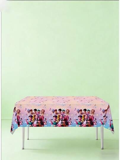 K-Pop Anime Movie Theme Birthday Party Disposable Tablecloth Set, Lovely Party Decor Supplies For Girls Birthday Gathering & Events