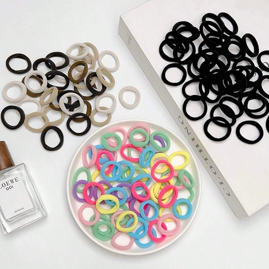 95 Stück bunte Haargummis, Mädchen Haarscrunchies, hochelastische Haarbänder, schonende Haaraccessoires, verpackte Haargummis, Haargummis, Haarseile - Verschiedenfarbig - Übersicht 1