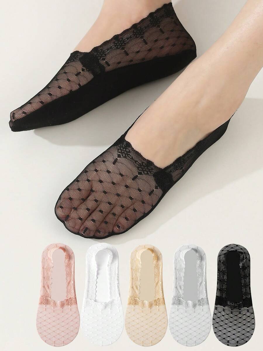 女士蕾丝短袜 防滑镂空柔软隐形透气薄款休闲船袜