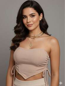 Women's Cropped Top With Band And Tie With Suplex Cup Strapless Blogueirinha One Size - Fits Sizes 36 To 42 - 米色 - 查看 1