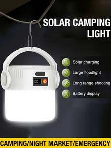 4/3/2/1pc High-Efficiency Long-Lasting Solar Dual-Light Camping Lamp - Type-C / Solar Dual Charging + COB Floodlight / LED Far-Reaching + Portable And Hangable + Waterproof. Suitable For Various Outdoor Camping, Night Fishing, Night Market Vending, Home Power Outage, Emergency Rescue, And Garden Party Lighting Scenarios - Trắng - Xem 5