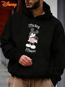 Disney Men's Casual Hoodie, Retro Hands-On-Hips Mickey Print, Nostalgic Design, Oversized Fit, Perfect For Classic Disney Fans - 黑色 - 查看 1