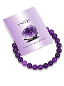 1 pieza Pulsera de cristal natural para mujeres y hombres, cuentas de piedras curativas de energía, diseño de cordón elástico, joyería de piedras preciosas hecha a mano, regalo de cumpleaños/ de moda - Multicolor - Ver 8