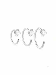 1 chiếc khuyên mũi/khuyên tai/vòng tròn bằng bạc Sterling S925 đính đá CZ cho nữ, kích thước 6mm/8mm/10mm - Đinh mũi đơn - Xem 4