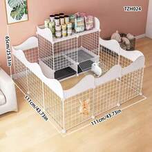 Avtagbar och monterad inomhuskaninbur med bricka, lätt att rengöra, kaninvilla för hemmabruk, marsvin och små husdjursstaket - Multifärgad - Visa 5