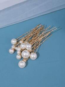 18pcs/Set European And American U-Shaped Pearl Hair Pins, Bridal Wedding Hair Accessories - Gold - View 1
