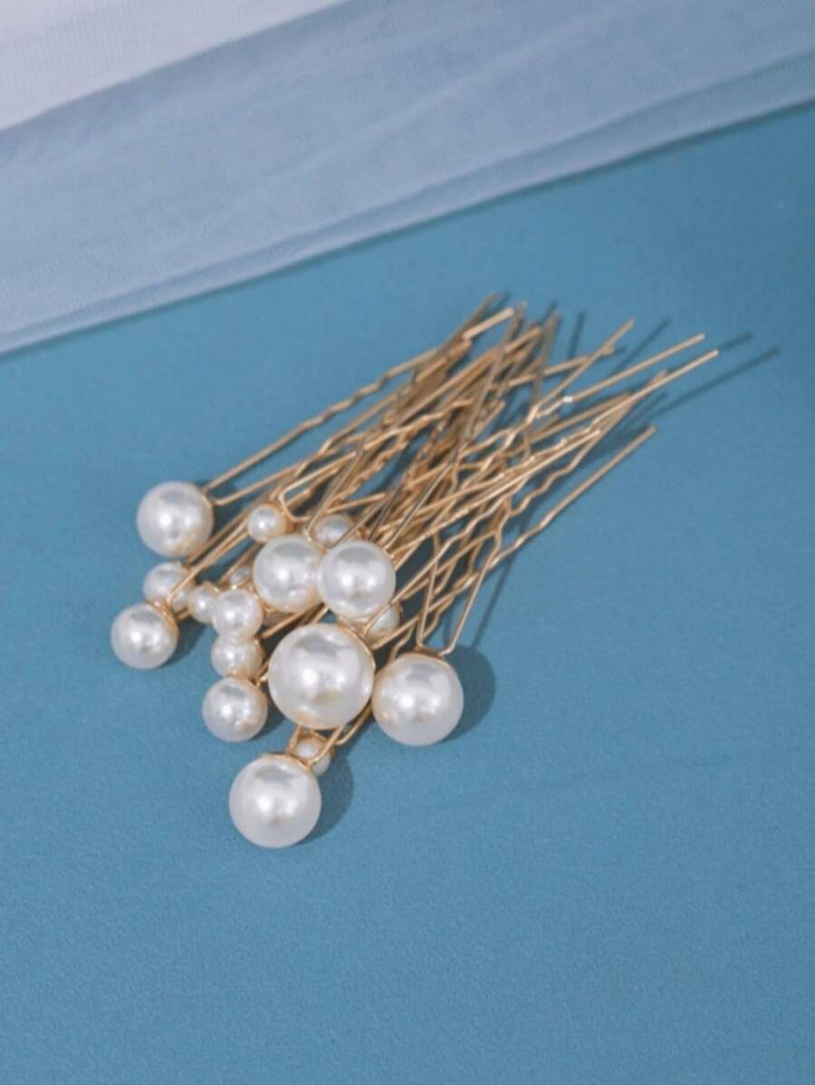 18pcs/Set European And American U-Shaped Pearl Hair Pins, Bridal Wedding Hair Accessories - Gold - View 1