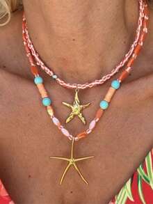 1 件波西米亚风格彩色串珠海星树脂项链，适合女士，非常适合夏季海滩度假 - 彩色 - 查看 10