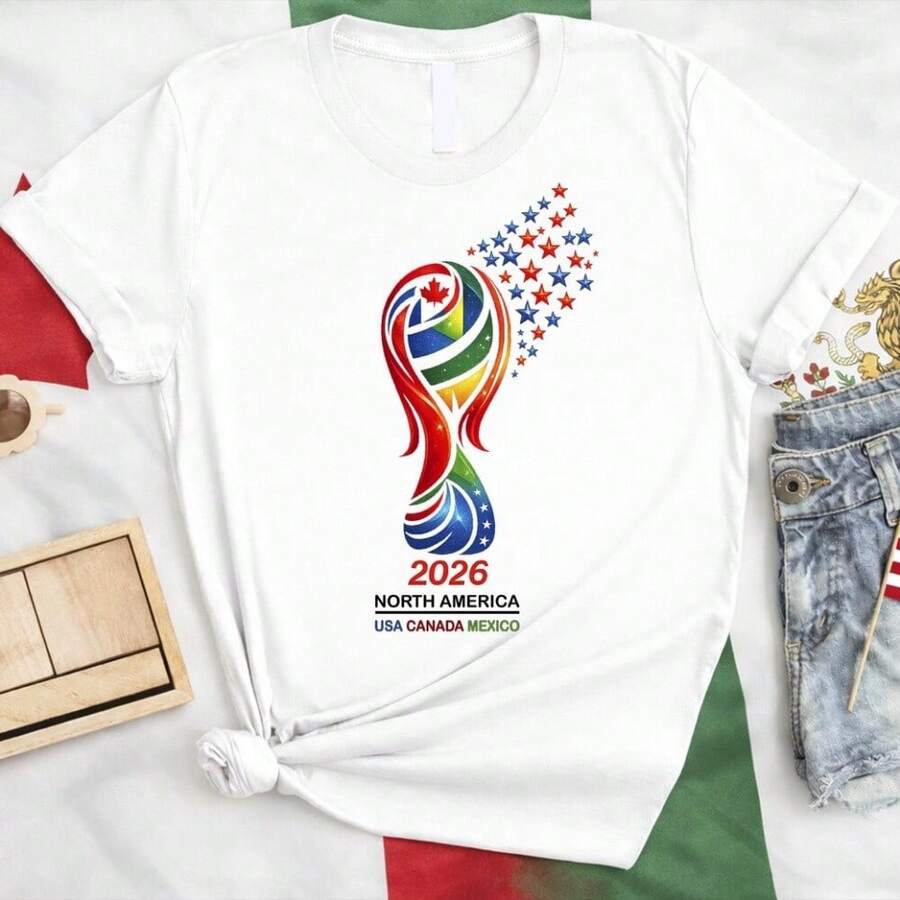World Cup 2026 Shirt, USA Canada Mexico T-Shirt, North America Tee, Soccer Fan Gift - 白色 - 查看 1