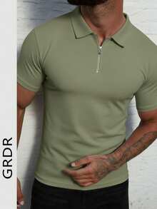 GRDR Men's Solid Color Short Sleeve Zipper Design Casual Versatile T-Shirt - Army Green - View 10