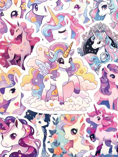 50pcs Doodle Unicorn Stickers Single-Use High Quality Perfect For Notebooks, Calendars, Motorcycles, Suitcases, Small Fans, Bumper Stickers, Gift Wrapping, Packaging Decorations Vibrant Colors Ideal As Party Favors And Gifts