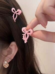 Cute Metal Bow Ribbon Small Hair Claw Clip, Suitable For Side Bangs & Flyaway Hair - Pink - View 4