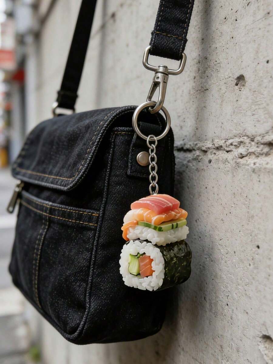 2D立体寿司造型亚克力钥匙扣，趣味十足，适合装饰包包和车钥匙，节日小礼物，亚克力钥匙扣，包包挂件，汽车装饰，节日挂件，适合赠送亲朋好友，趣味礼物 - 彩色 - 查看 1