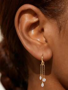 1件装 DIY 耳环吊坠，女士可混搭耳环吊坠，18K镀金镶嵌立方氧化锆小水滴耳洞耳环吊坠，耳骨环耳环吊坠，肚脐环吊坠 - 金色 - 查看 10