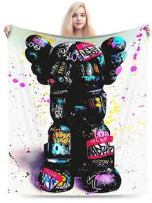 Kawss Kawaii Kaw Blanket Luxury Anime Flannel Blanket - Ultra Soft Cartoon Print, The Perfect Gift For Any Occasion, Christmas, Birthday, For Home, Camping & Travel Use - 黑色 - 查看 3