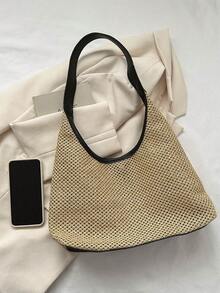 Handmade Woven Straw Bag For Women, Summer 2026 New Retro Versatile Large Capacity Shoulder Bag, Basket Bag - Black - View 4