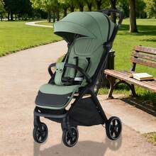 Lightweight Stroller, Foldable Stroller, Extended Zippered Sun Canopy, One-Touch Collection, Adjustable Backrest, Breathable Mesh Fabric, Easy To Carry, Suitable For Travel - Green - View 1