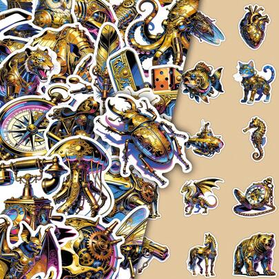 ステンパンク調 クリエイティブ 面白い機械式クモ グラフィティ デコレーションステッカー 50枚入り タブレット、スケートボード、ドローイングブック、壁に使えます