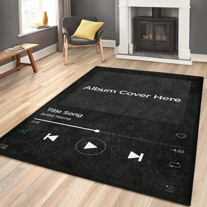 1pc Custom Music Photo Or Album Area Rug, 1000g/M² Golden, Music Album Player Pattern Mat, Upload Your Picture To Personalize Living Room Bedroom Carpet, Dorm Decor, Non-Slip, Hand Washable, Ideal Christmas New Year Gift