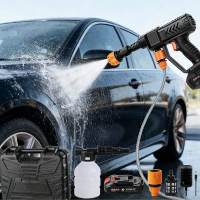 1 Adet Taşınabilir Kablosuz Yüksek Basınçlı Araç Yıkama Makinesi, Pille Çalışır, Kolay Montaj, Balkon, Pencere, Teras, Dış Duvarlar, Zeminler, Çitler, Bahçe ve Daha Fazlasını Temizlemek İçin Uygundur. Çok Amaçlı Kullanım, Rastgele Kutu İçeriği