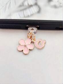 Fleur de Sakura rose en alliage de silicone 2-en-1 Fleur de Sakura rose + 26 lettres Bouchon anti-poussière pour port de charge de téléphone, pendentif en alliage exquis, doux et mignon pour accessoire de mode, décoration pour port de charge de smartphone, tablette, écouteur, Kindle, bouchon anti-poussière et anti-humidité transparent en silicone, convient comme petit cadeau, étanche, compatible avec les séries de téléphones Lightning/Type-C et autres Android/Apple 17/16/15, cadeau d'anniversaire de printemps - Rose bonbon - Voir 51