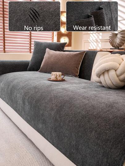 1pc 4-Season Comfortable Chenille Sofa Cushion Cover, Modern Minimalist Non-Slip Sofa Seat Protector, Dust-Proof And Washable Sofa Slipcover, Deep Gray Fresh And Fashionable, Soft And Fade-Resistant, Pet-Friendly, Fits L-Shaped Sofa And 1/2/3/4-Seater Sofa