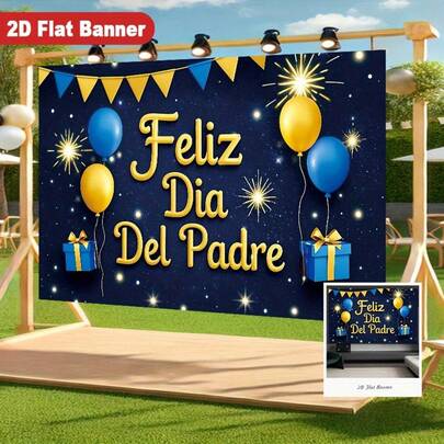 1 pieza Pancarta para el Día del Padre para exteriores, cielo azul marino estrellado, texto 3D dorado, globos